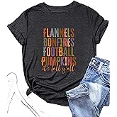 Thanksgiving Shirt for Women Flannels Bonfires Football Pumpkin T-Shirt Casual Short Sleeve Fall Pumpkin Tee Tops
