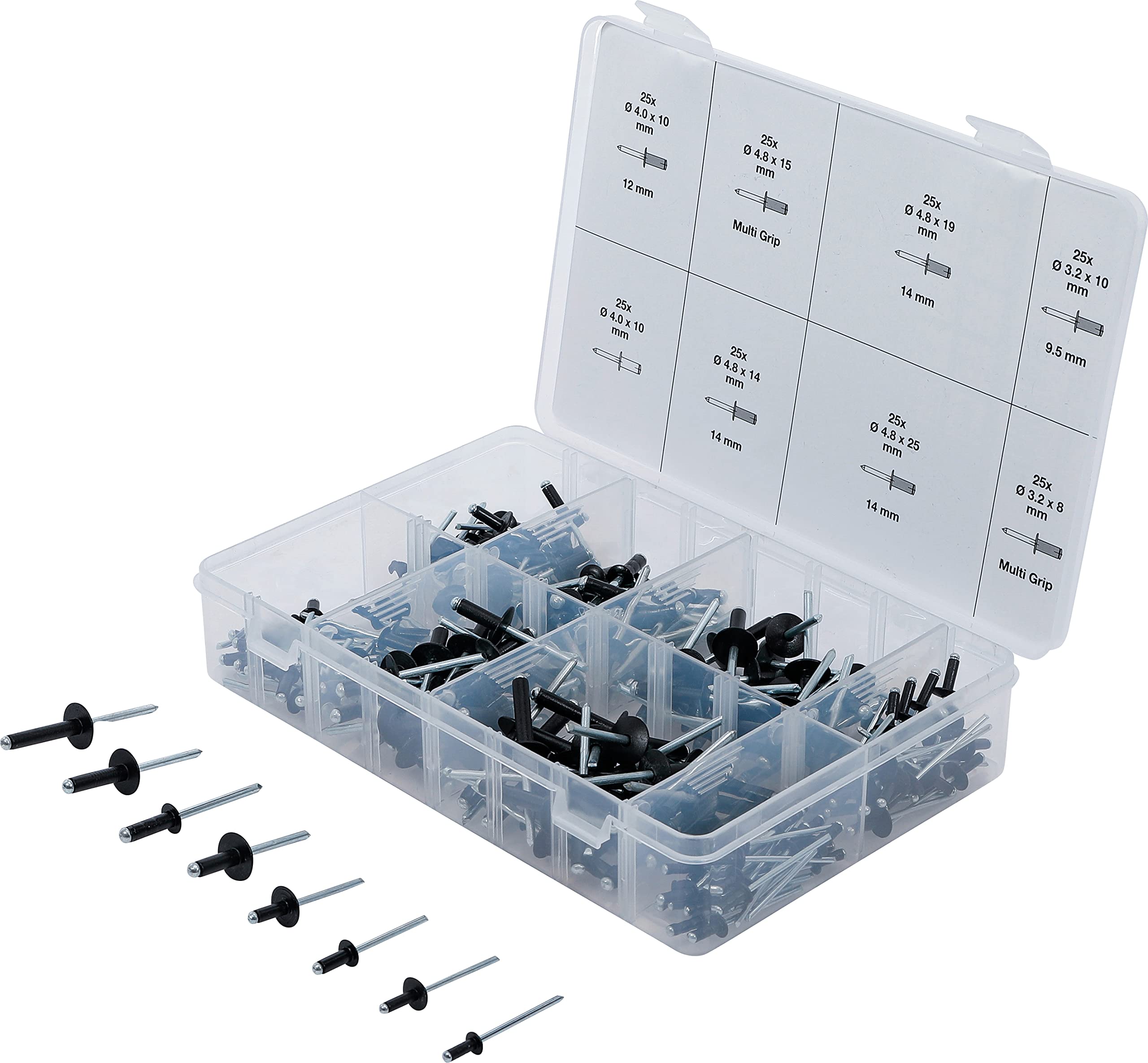 BGS 85224 | Blind Rivets Assortment | Aluminium | Ø 3.2 - 4.8 mm | 200 pcs.