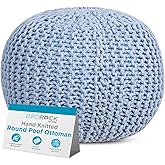 BIRDROCK HOME Round Pouf Ottoman | Cotton Braided Foot Stool with Bean Bag Filling | Boho Foot Rest for Living Room & Bedroom