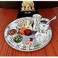 GoldGiftIdeas 12 Inch Premium Silver Plated Pooja Thali Set, Pooja Thali Decorative Plate, Wedding Gift