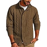PJ PAUL JONES Men's Cardigan Sweaters Stand Collar Long Sleeve Cable Knit Button Down Sweater