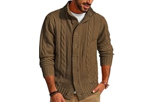 PJ PAUL JONES Men's Cardigan Sweaters Stand Collar Cable Knit Button Sweater