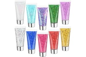 10 Colors Body Face Glitter Gel for Skin and Hair, Makeup Sparkles Rave Accessories for Festival Outfits, Mermaid Decorations