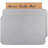 HUMIGA Stone Bath Mat, 2 Pack Diatomaceous Earth Shower Mat, Non-Slip Super Absorbent Quick Drying Bathroom Floor Mat, 24x15, Light Grey