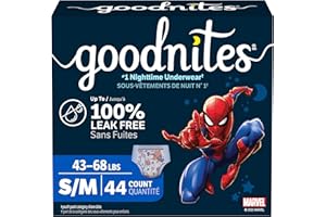 Huggies GoodNites Sous-vêtements de nuit pour garçons contre les fuites nocturnes, GoodNites, S/M (19,5-30,9 kg), 44 pièces