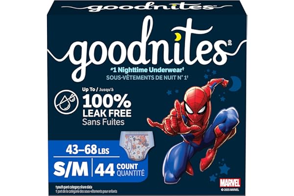 Boys Bedwetting Disposable Night Time Underwear, Overnight Training Pants, Goodnites, S/M, 44 Ct