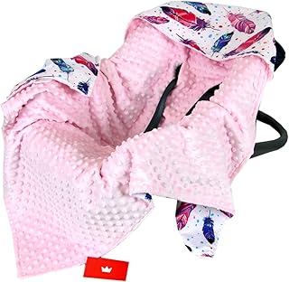 BabyLux Baby EINSCHLAGDECKE 90x90 cm Babyschale Kinderwagen Buggy Minky Decke (9. Rosa + Feder)
