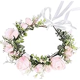 Trepveter Wedding Flower Crown Floral Crown Flower Garland Headband Floral Headpiece Halo Cosplay Halloween Wedding Bridal Photo Props Renaissance Party Prom Pink
