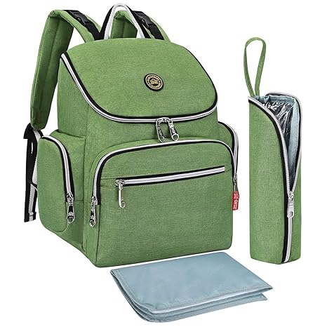 Qimiaobaby Multi-Function Baby Diaper Bag Backpack with Changing Pad and Portable Insulated Pocket (Green)