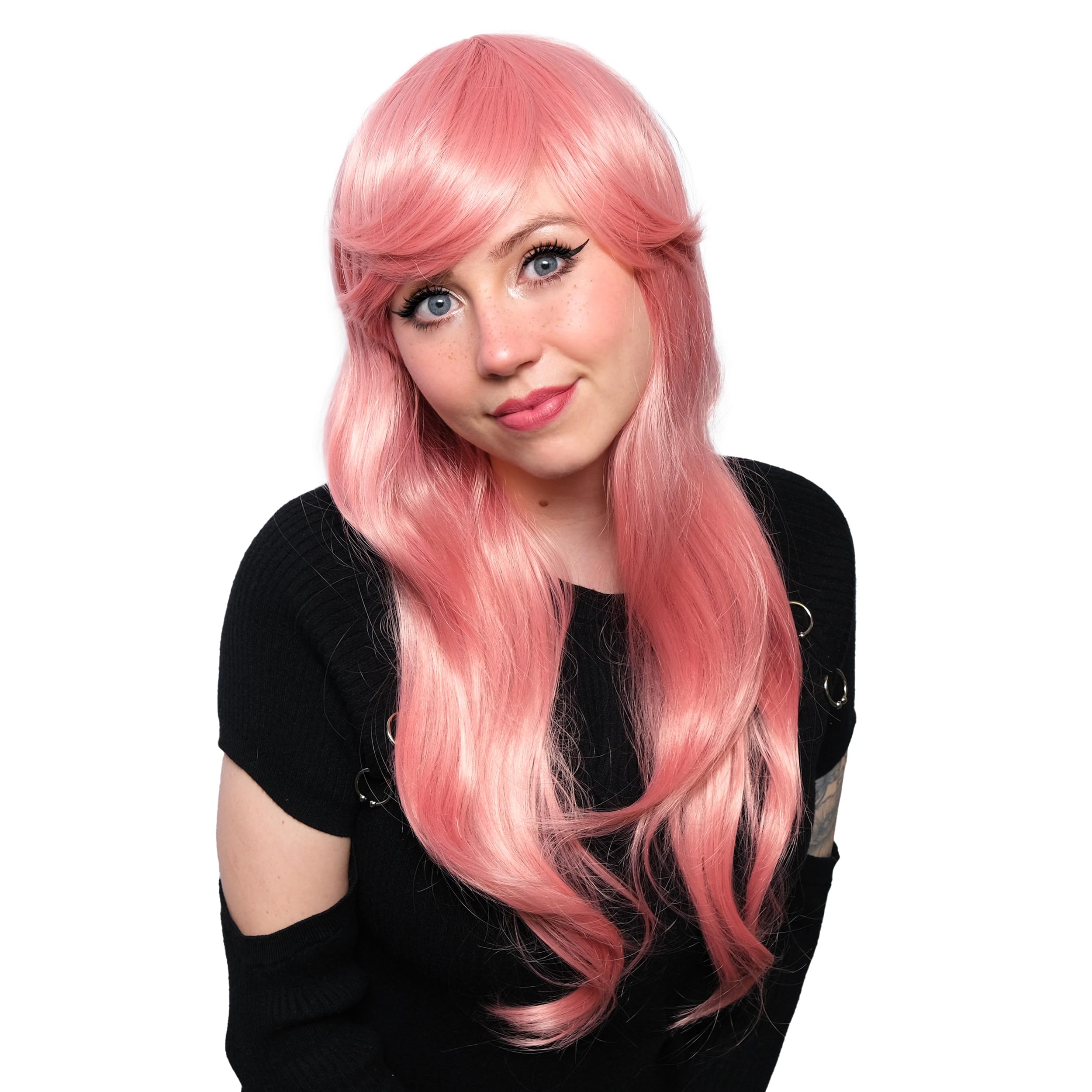 TRIXES Pink Pastel Wig – 20” Long Wavy Hair for Costume Party – Cosplay – Fancy Dress Wig, Fancy Dress Parties Accessories – Stag Do – Hen Do