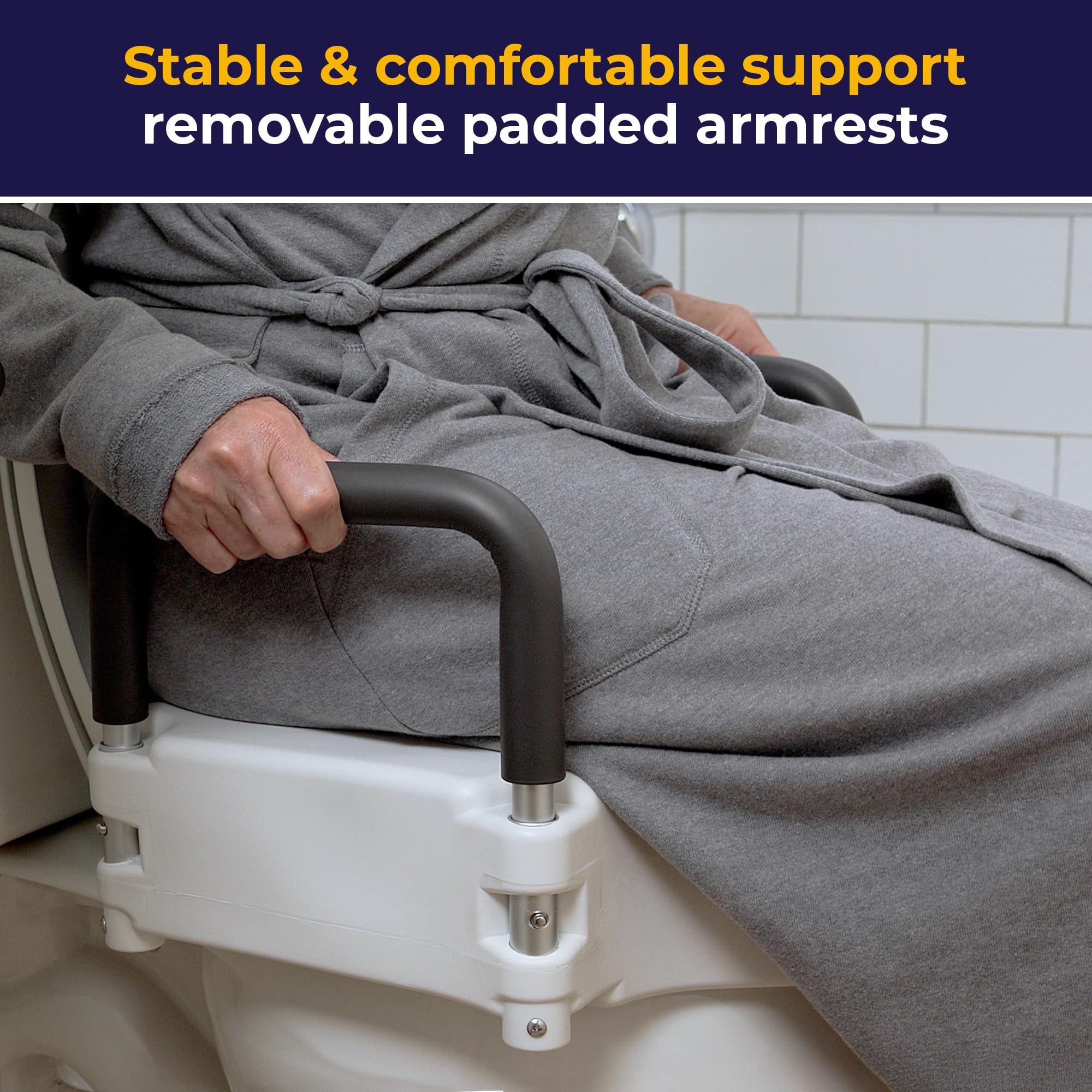 Drive Medical RTL12027RA 2-in-1 Raised Toilet Seat with Removable Padded Arms, Standard Seat