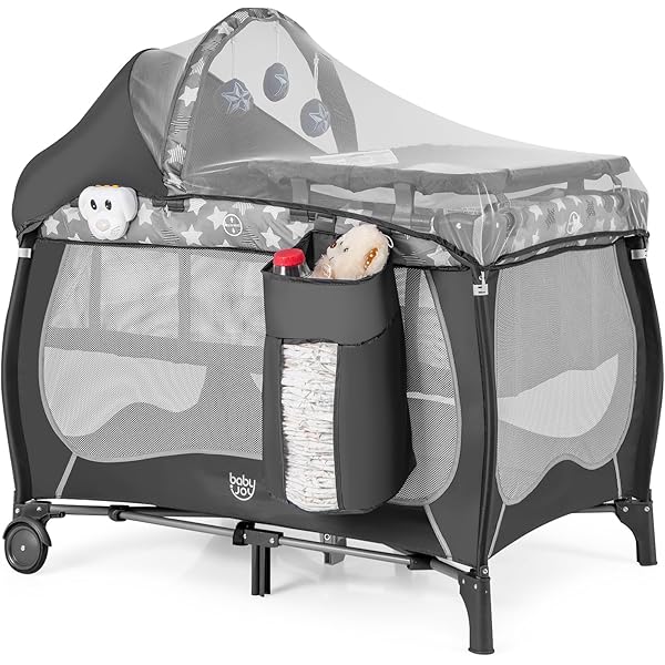 BABY JOY 3 In 1 Pink Pack And Play, Travel Baby Crib Bassinet Bed With Bassinet For Girl, Changing Table W/Safety Belt, Toy Bar, Lockable Wheels, Portable Baby Playard From Newborn