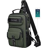 WITZMAN Sling Bag for Men Convertible Travel Sling Backpack USB Charging Port Lightweight Crossbody Bags Casual Daypack(B698 Army Green)