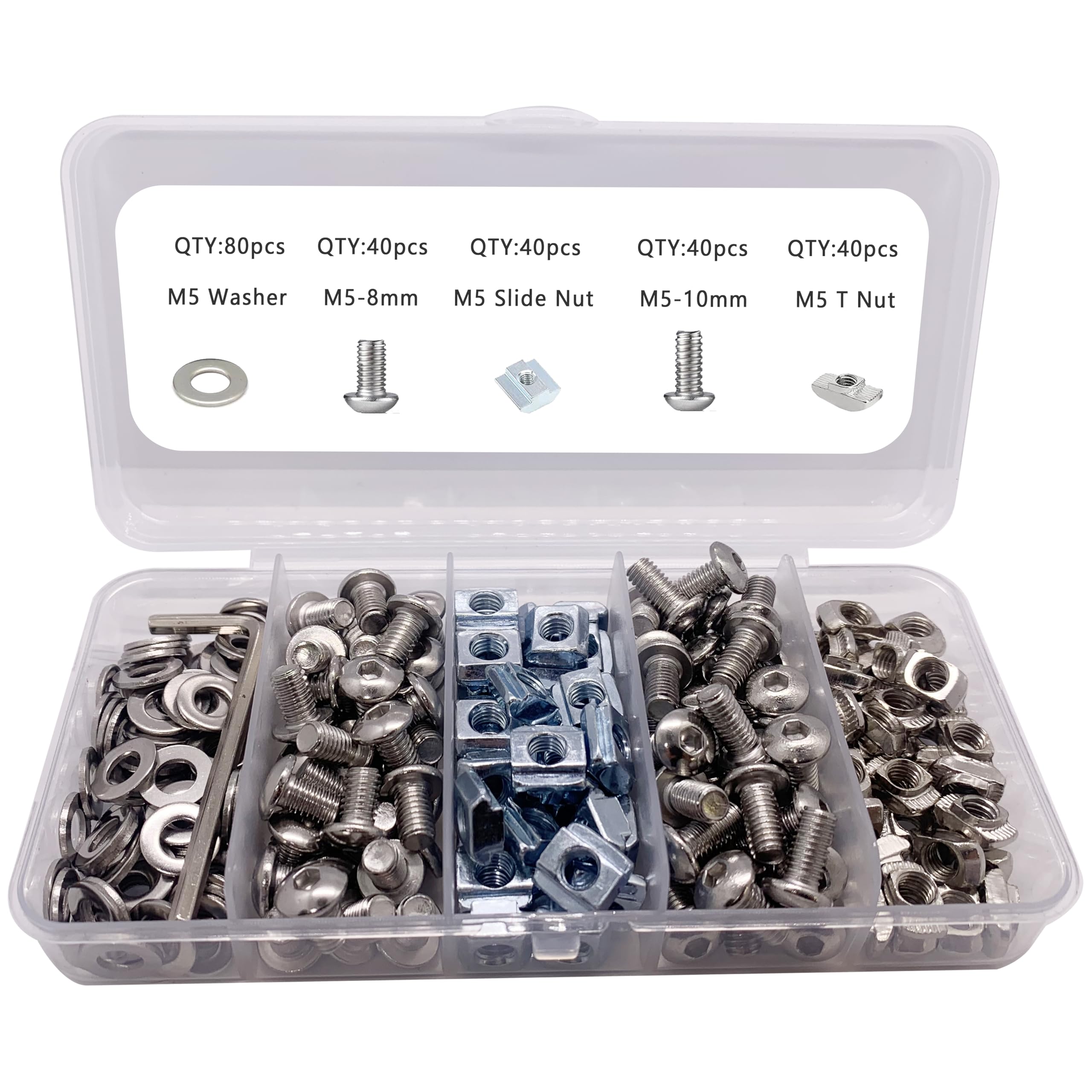 200pcs M5 T-Nuts Screws Kit for 2020 2040 8020