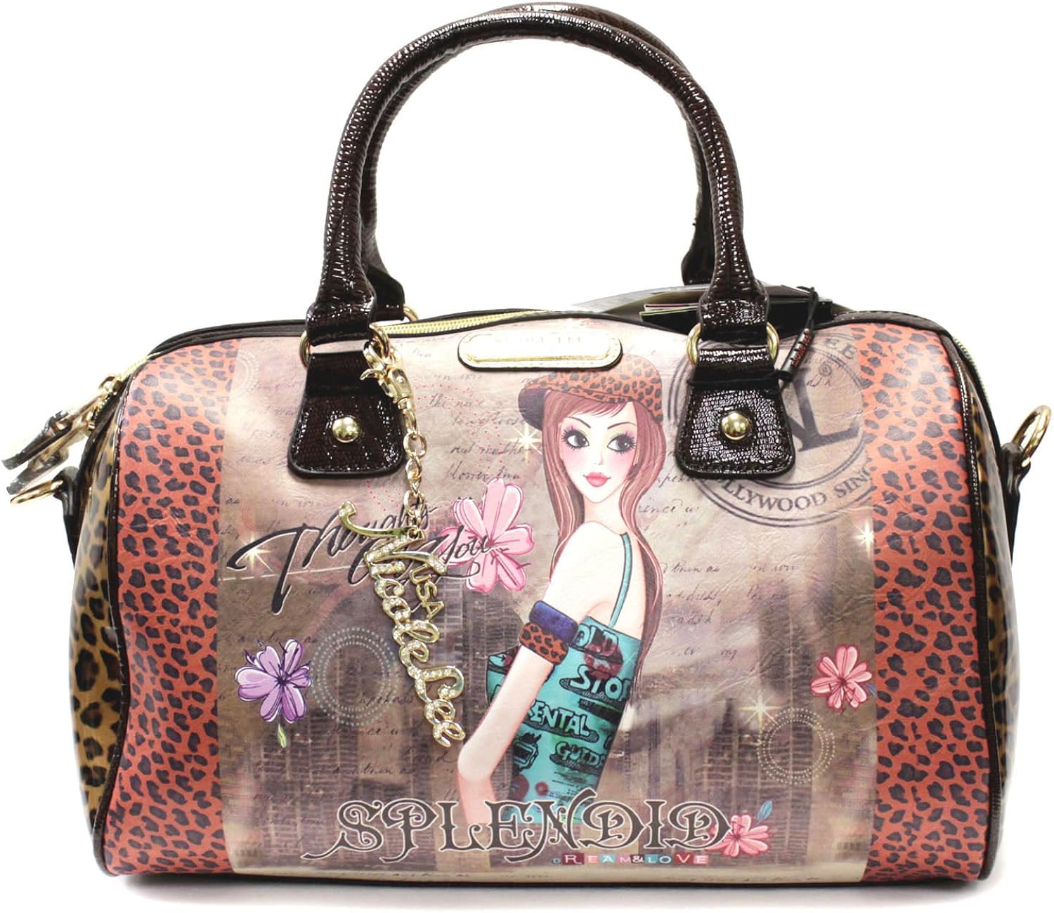 NICOLE LEE TINA PRINTED BOSTON PURSE FASHION STUDDED WOMEN HANDBAG