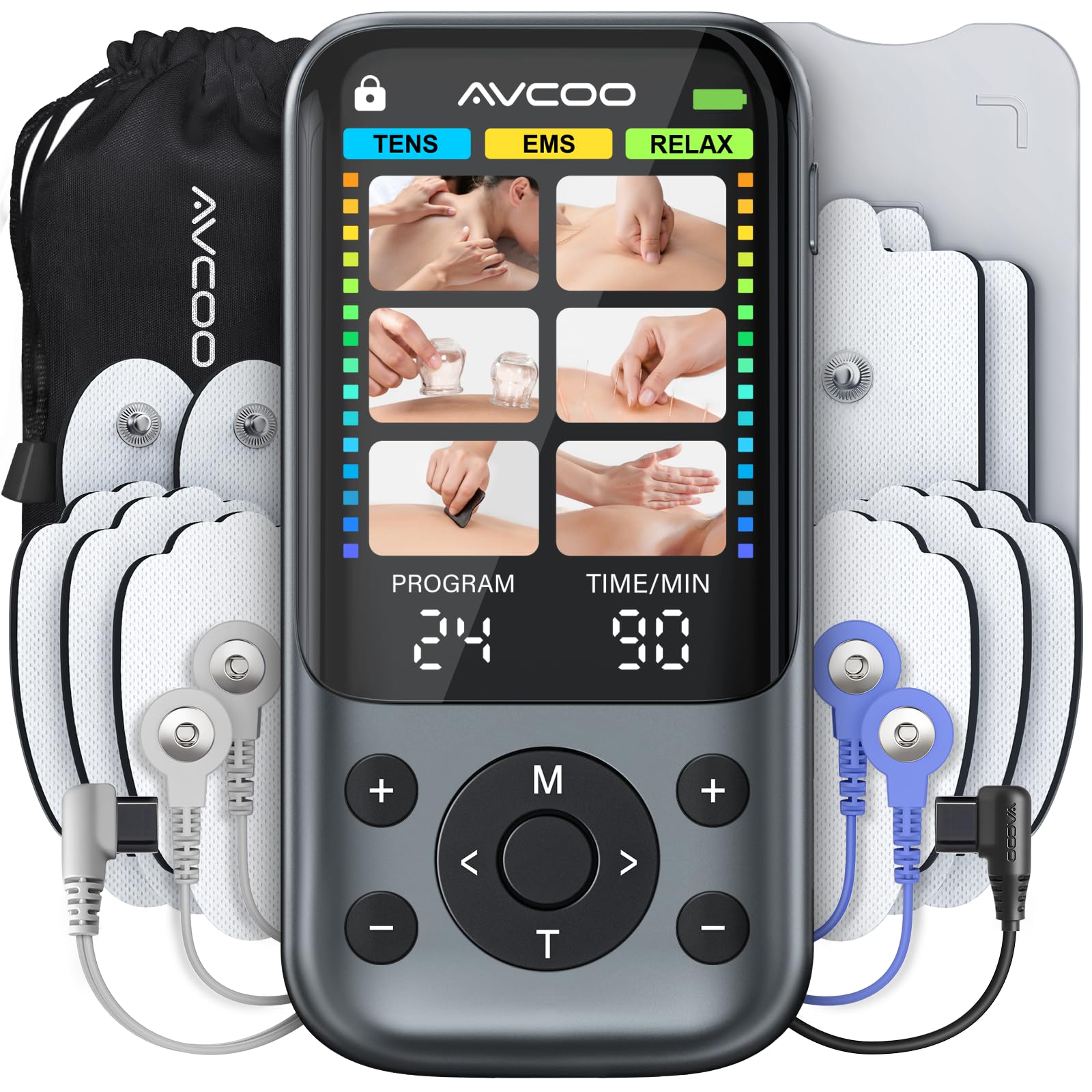 Photo 1 of 3-in-1 TENS Unit Muscle Stimulator with 24 Modes, Newest Color Display, Innovative Single Type-C Port, Dual-Channel TENS Machine for Shoulder, Back Pain Relief Therapy, EMS Massager Machine, 10 Pads