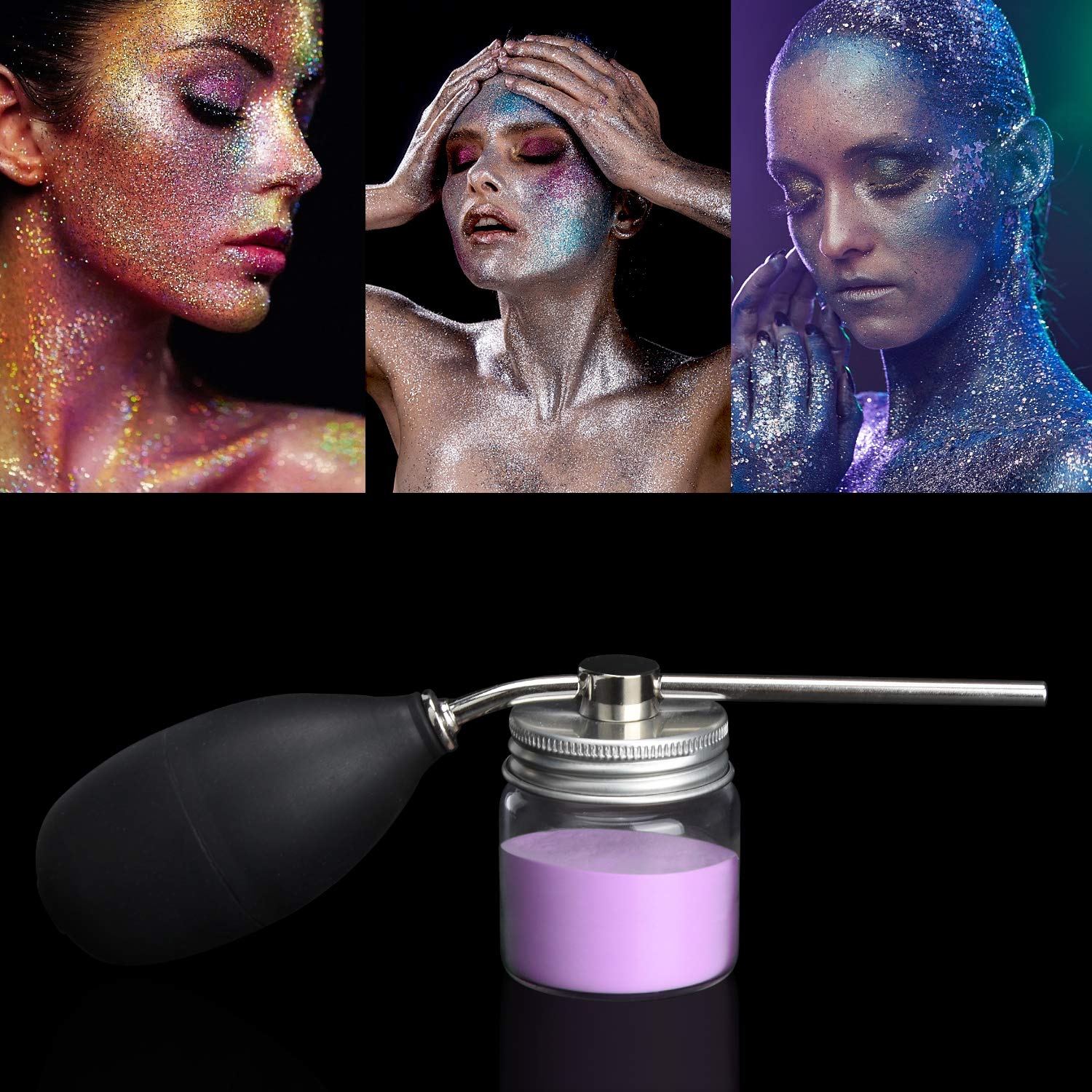 Noverlife Powder Spray Bottles, 12.5G Hairdressing Tools Hair Building Fiber Spraying Bottle, Powder Duster Applicator Nozzle Pump Hair Loss Sprayer Atomizer, Dry Glitter/Mica Spray Pump Dispenser
