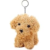 Cute Stuffed Animal Dog Plush Animal Keychain, Fashion Accessory Backpack Clips, Kindergarten Gift, Handbag Pendant, 5 inch (Gold)