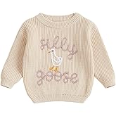 Toddler Baby Boy Girl Goose Outfit Silly Goose Embroidered Crewneck Long Sleeve Sweater Chunky Knit Fall Winter Tops