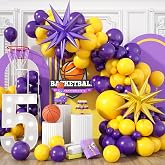 Purple Yellow Balloon Arch Kit, Sport Basketball Themed Party Decorations | Includes Star Foil Balloons, Decorations For Basketball Birthday, Baby Shower And Graduation Celebrations