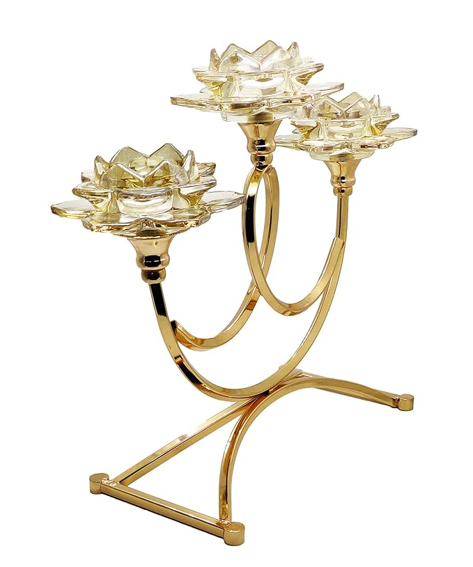 Buy Urban Sajavaat Gold Crystal Lotus Candle Holders, 3Candle