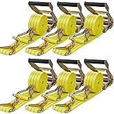 IBITION 6 Pack Ratchet Tie Down Straps, 2" x15' J Hook-4500LB Break Strength - Heavy Cargo Hauling,Cargo Ratchet Straps for Moving, Truck, Trailers, Motorcycles, Kayaks, Car Roof,Yellow