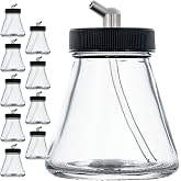 Master Airbrush Pack of 10, TB-004 Empty 2.7 oz. (80cc) Glass Jar Bottles | 60&deg; Down Angle Adaptor Lid Assembly - Fits Single-Action Siphon Feed Airbrushes, Use with Master Badger Paasche, Iwata
