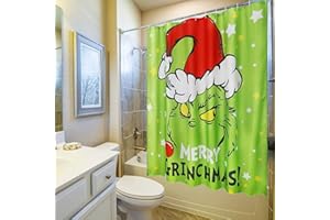 BROENO Christmas Shower Curtain and Ring Set, Green Shower Curtain with 12 Plastic Hooks for Bathroom Winter Holiday Xmas Decorations 72" x 72" (Green4)