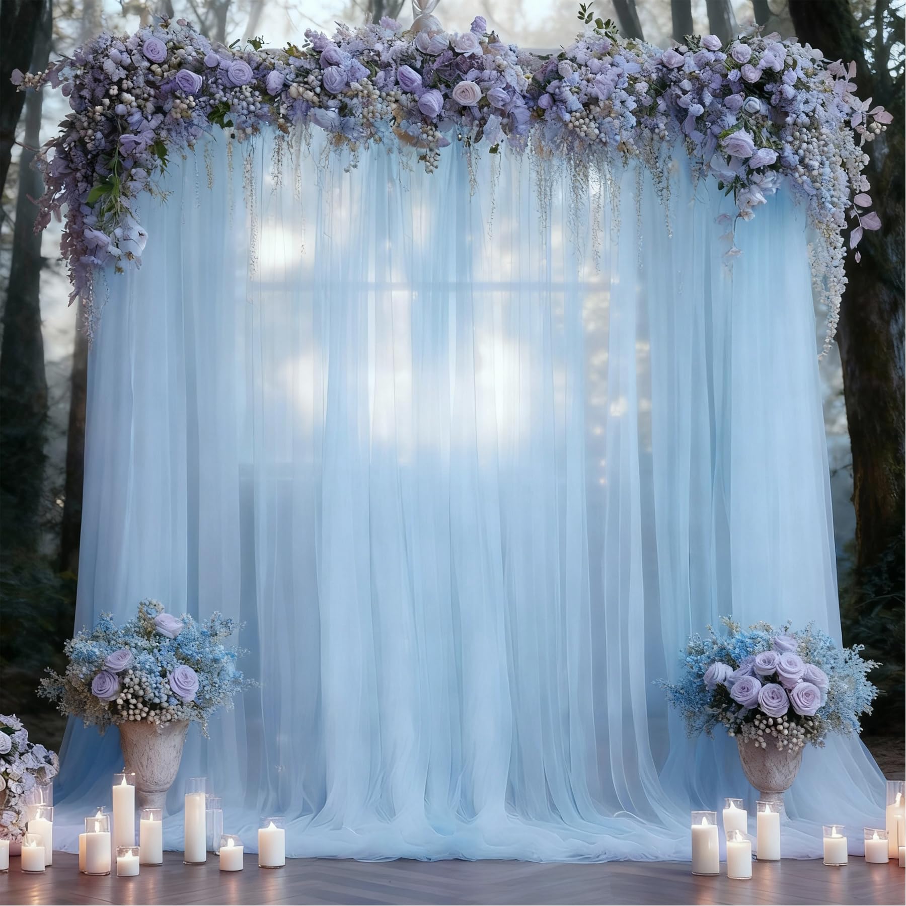 Photo 1 of 10x10 Blue Tulle Backdrop Curtains for Parties, Sheer Backdrop Curtain Wedding Photo Background Drapes for Baby Shower Photography Birthday Party
