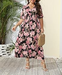 OSTOO Women's Plus Size Hawaii Empire Waist Bat