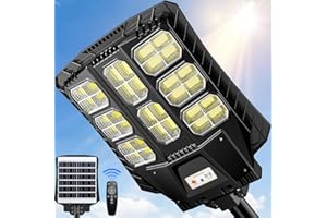 ZIZIWIN 3200W Solar Street Light, Solar Street Lights Outdoor Waterproof, Solar Powered LED Light Outside, Wide Angle Security Parking Lot Light Dusk to Dawn, Motion Sensor, Pole or Wall Mount, Remote Control