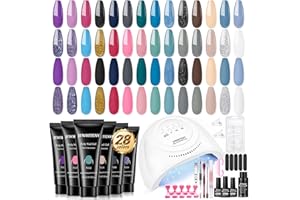 JEWHITENY 28 Colors Poly Nail Gel Kit with Base Top Coat Purple Blue Yellow Nude Pink Glitter Shades Quick-Dry for Beginners DIY Need U V Lamp Curing