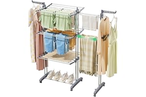 Kitstorack Clothes Drying Rack - Foldable Drying Rack Clothing 30.0"W to 59.0"W Extensible Laundry Racks for Drying Clothes Oversized 4-Tier Stainless Steel Clothes Rack Indoor and Outdoor Drying Rack