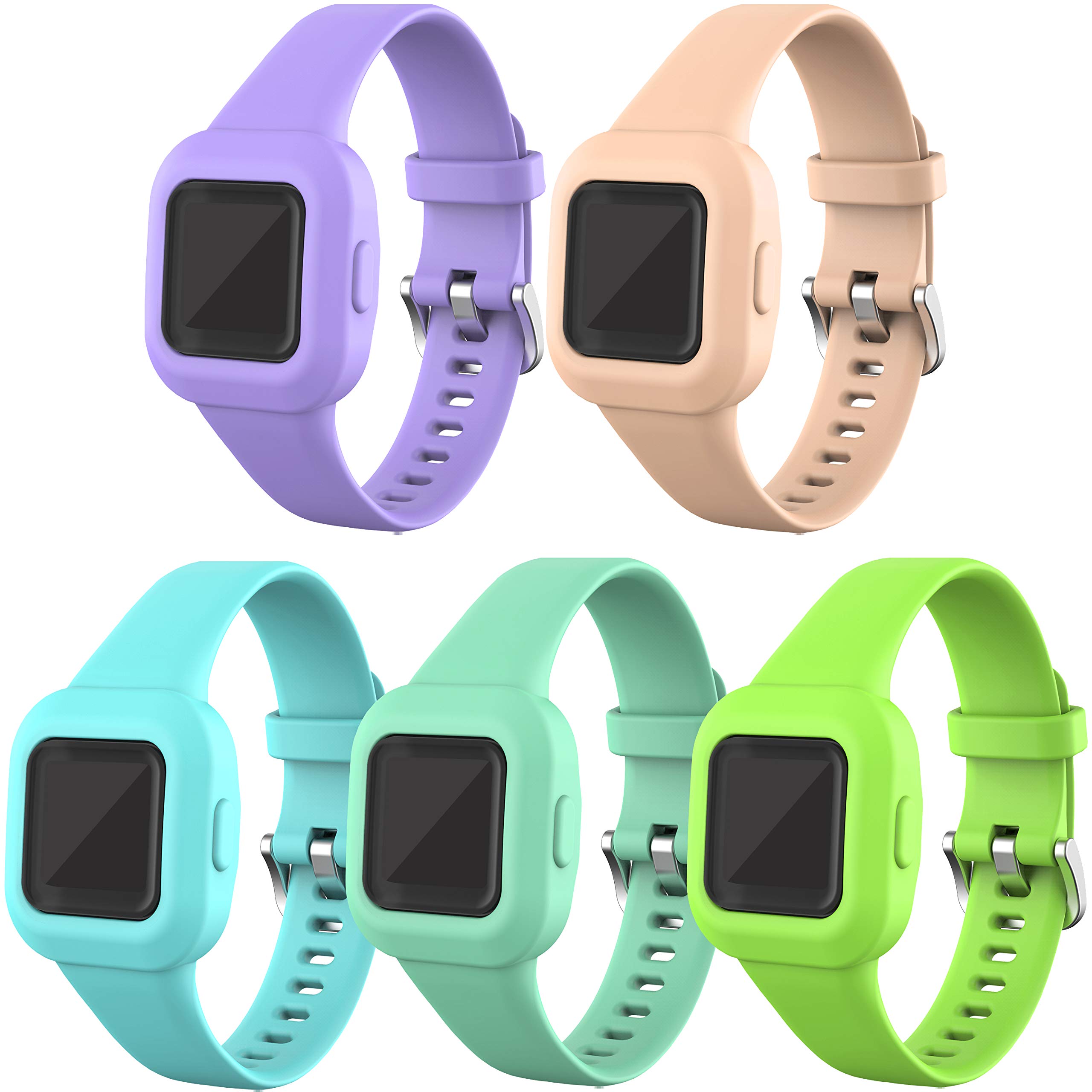 TenCloud 5-Pack Straps Compatible with Garmin Vivofit jr.3 Strap, Adjustable Soft Silicone Sport Wristband Replacement Arm Band Armbands for Kids 4+ for Vivofit jr.3 Fitness Tracker Only (5B)