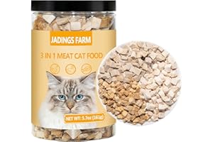 JADINGSFARM Freeze Dried Cat Food, 3 in 1 Natural Freeze Dried Meat - Chicken, Duck, and Salmon Recipe for Cats, Grain-Free Protein Rich Cat Kitten Food 5.7oz