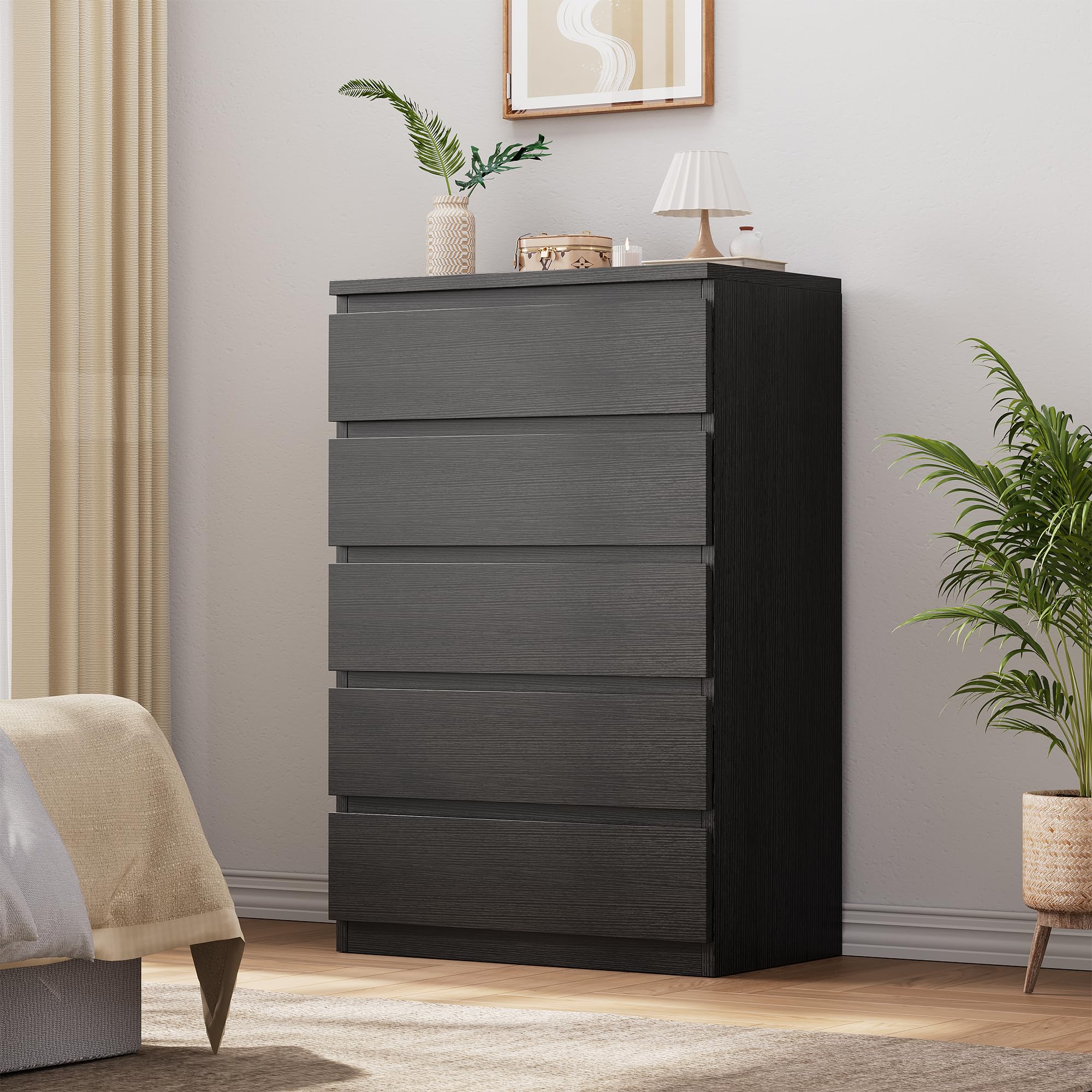 Photo 1 of ***(DAMAGE SOME DENTS, SCUFFS NOT IN BOX) Black 5 Drawer Dresser for Bedroom, 15" D x 23.7" W x 40.4" H in Simply Modern Chest of Drawers, Wood Storage Dresser with Deep Drawers for Living Room Hallway Entryway, Black ***(DAMAGE SOME DENTS, SCUFFS NOT IN