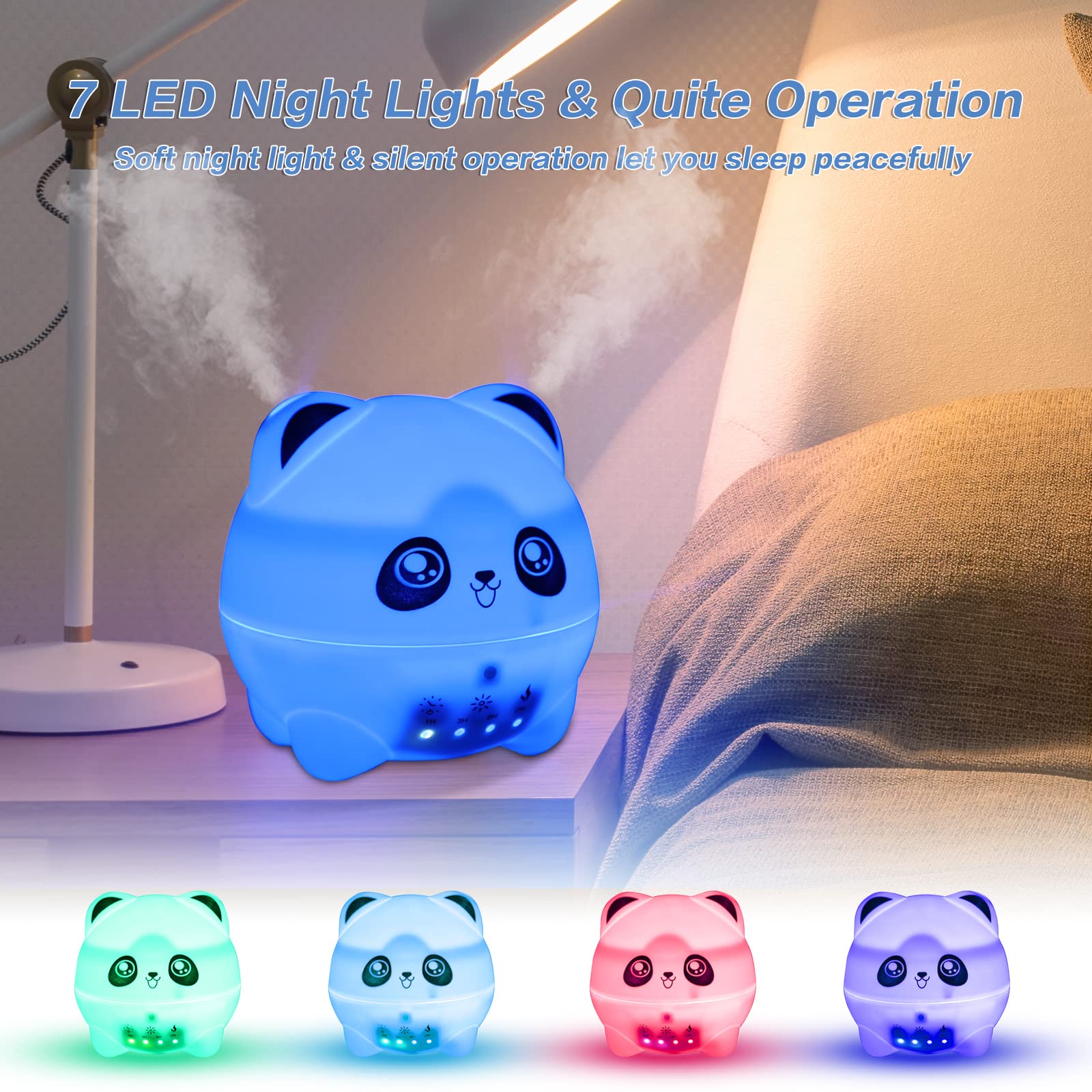 Mightree Mini Cool Mist Humidifier - Quiet Aroma Diffuser with 7 Color LED Lights, 2 Mist Levels, Timer & Auto Shut-Off for Bedroom and Office