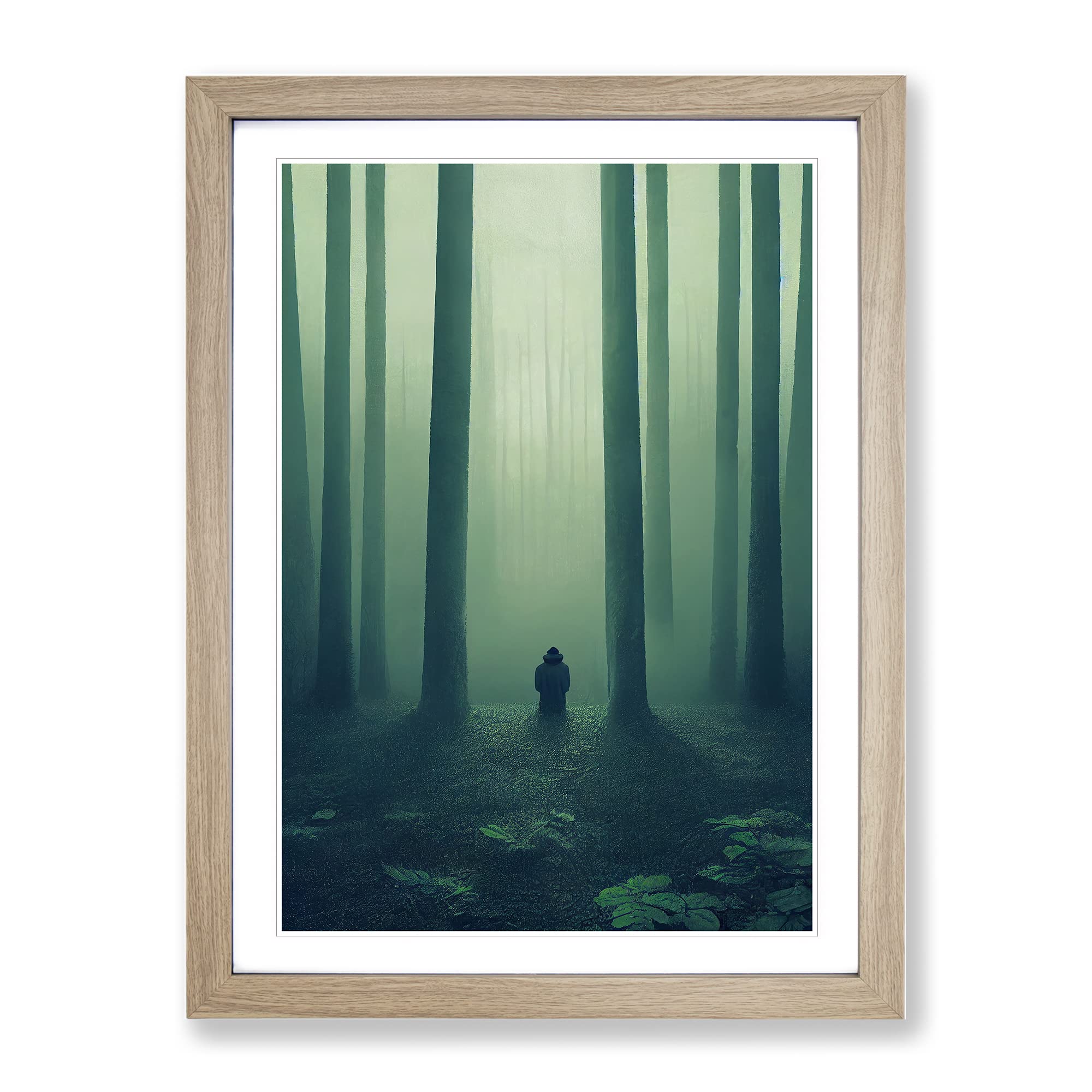 Alone In The Forest Framed Print | A3 Oak Framed Wall Art | Ready to Hang | Modern Landscape Picture | Living Room Bedroom Lounge Office