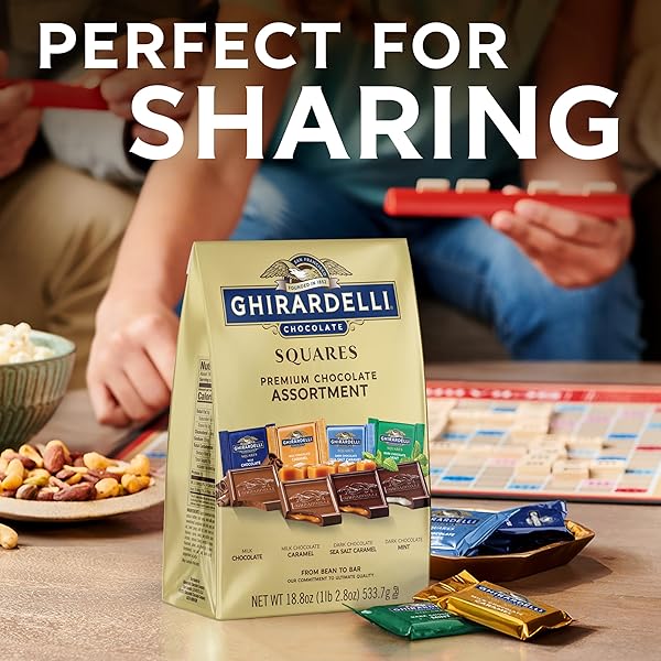 GHIRARDELLI PREMIUM CHOCOLATE ASSORTMENT SQUARES, 12.5 OZ BAG VARIETY PACK OF MILK, DARK, MINT, AND CARAMEL CHOCOLATES