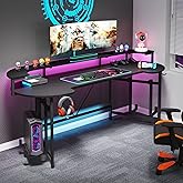 Tribesigns 75 Inch Gaming Desk with Monitor Shelf, Large PC Computer Desk with LED Lights, Gaming Table Gamer Desk for Bedroom, Home Office, Black