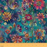 Erosebridal Gradient Boho Fabric by The Yard Bohemian Ethnic Soft | Not Stretchy Decor for Girls Women Tribal Rainbow Orange Teal Blue Upholstery Decor DIY Art Decor 1 Yard