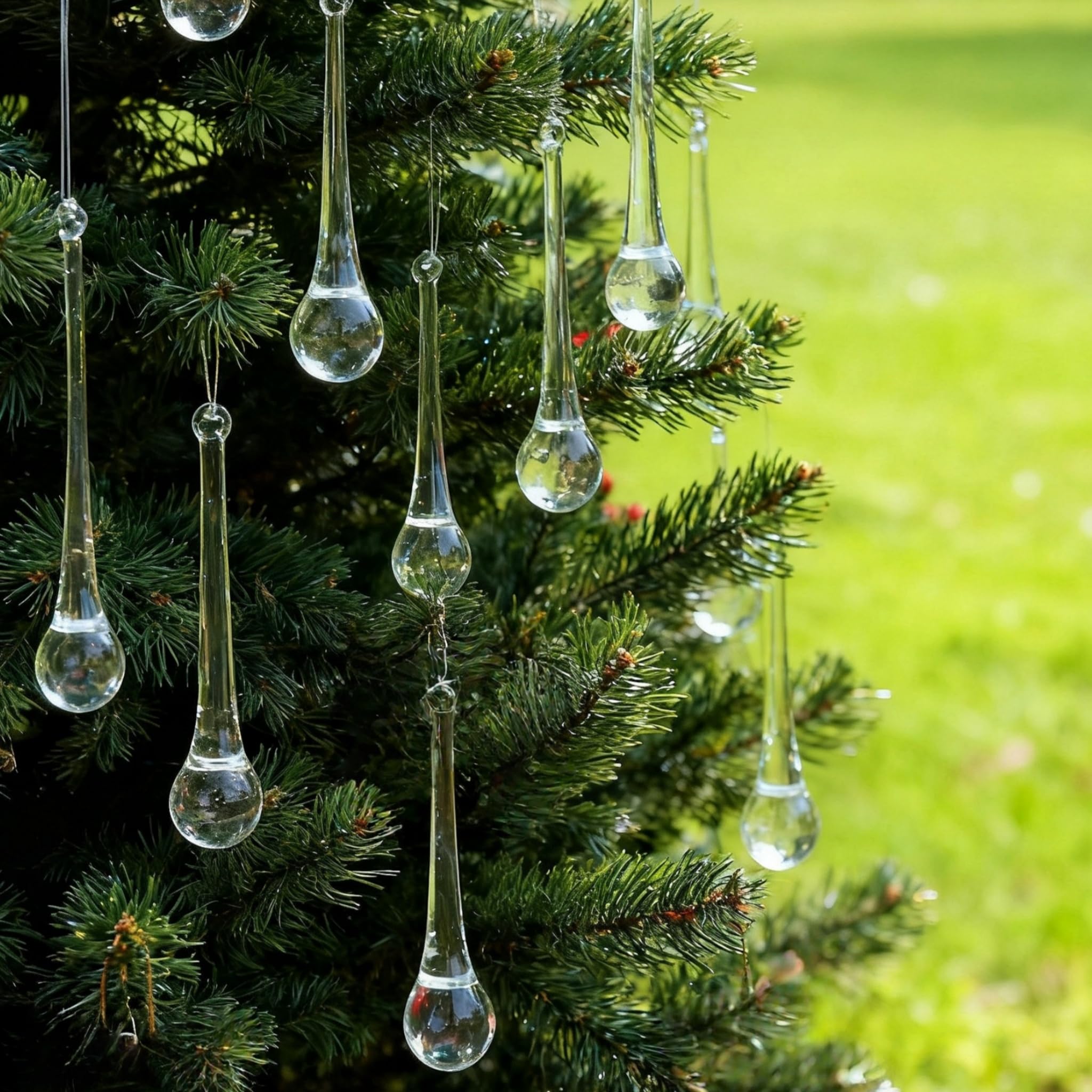 DAHI 10pcs Christmas tree decoration ice cone ice drop pendant made of glass for hanging Christmas Decoration (Glass ice drop 25mm)