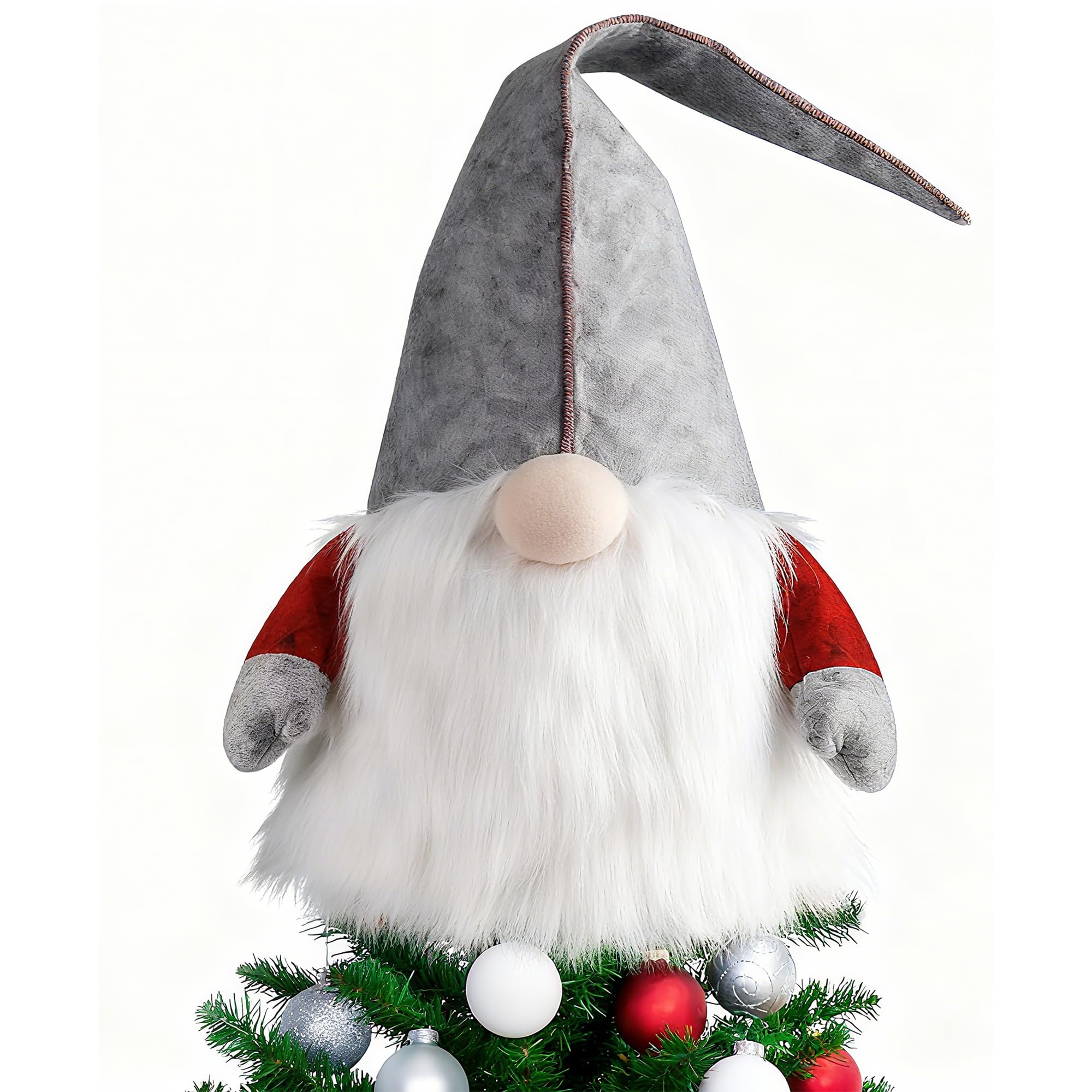D-FantiX Gonk Christmas Tree Topper, 25 Inch Large Swedish Tomte Gnome Christmas Ornaments Santa Gnomes Plush Scandinavian Christmas Decorations Holiday Home Décor Grey