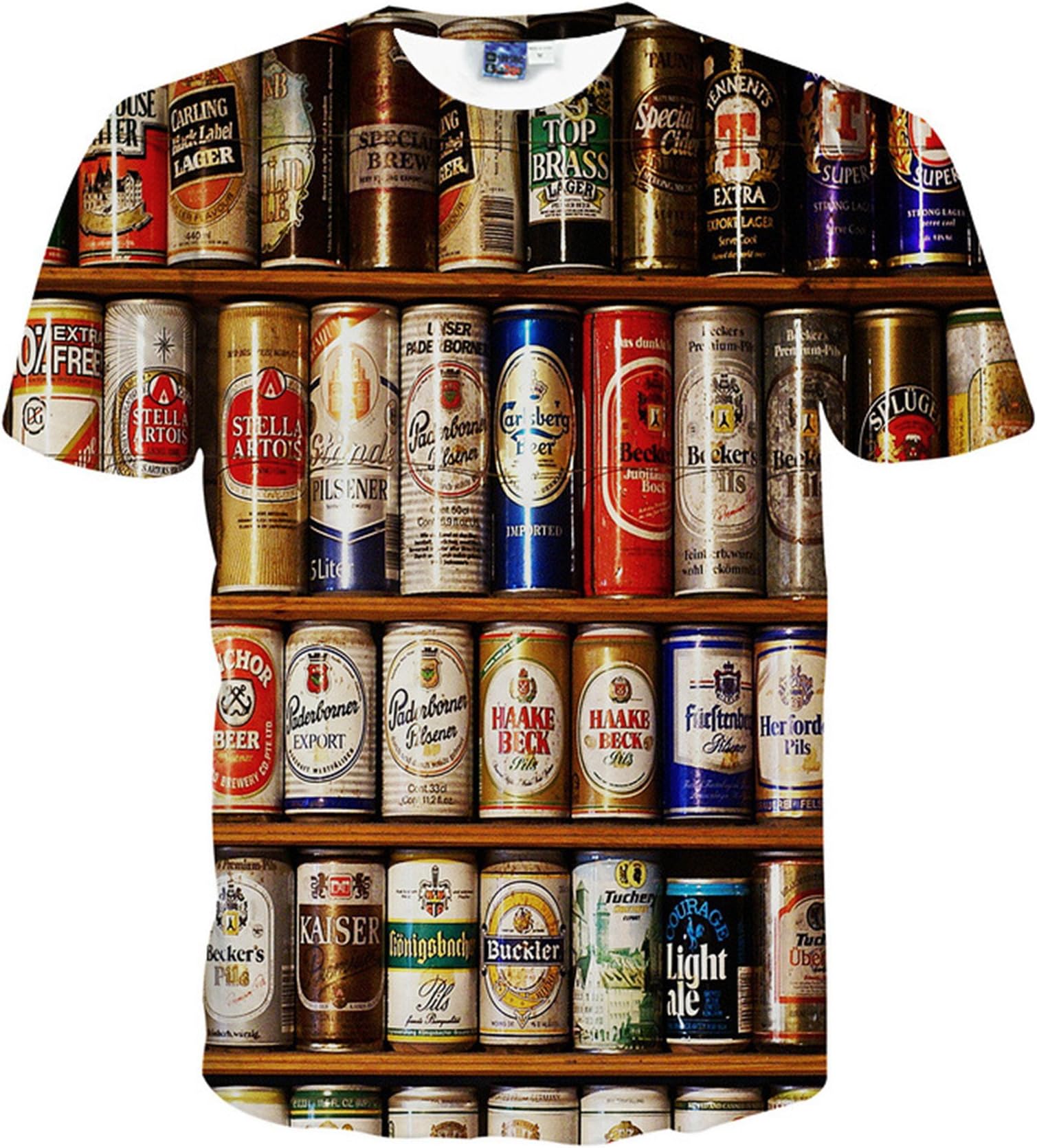 Men's Creative 3D Bear Cans Print Short Sleeve T-Shirt Tees L