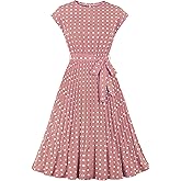 Wellwits Women's Cap Sleeves Pleated 40s 50s Vintage Dress
