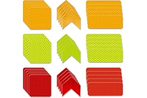 Yeanifeana Reflective Stickers, 72 Pcs, 3 Colors (Red, Orange, Fluorescent Green), 3 Shapes (Square, Rectangular, Arrow), Nig