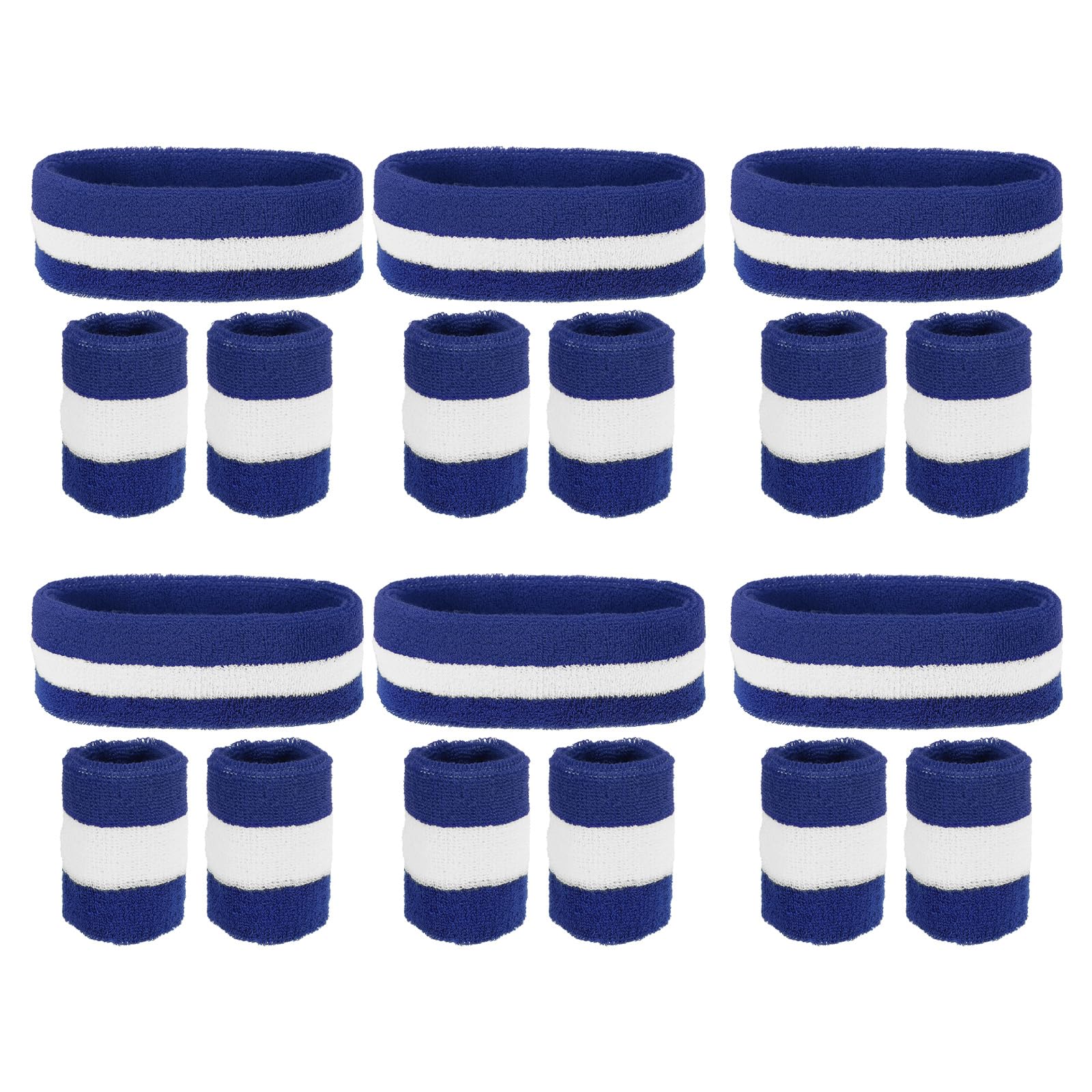 PATIKIL Sweatbands Headband Wristband, 6 Set/18Pcs Sweatband Terry Cloth for Sports Basketball Tennis Athletic Gym Working Out, Navy Blue, White