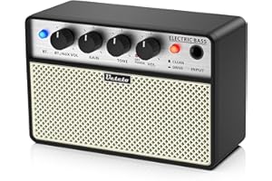 Ueteto 10W Mini Bass Amp, Portable and Rechargeable Bass Guitar Practice Amplifier with Clean and Drive Channels