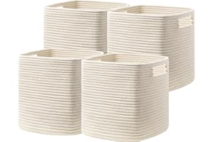 UBBCARE Set of 4 Storage Cubes-13 X 13 X 13 In, Cotton Rope Basket for Shelves, Toys, Book, Cube Storage Bin with Handles, Woven Storage Basket for Organizing, Beige