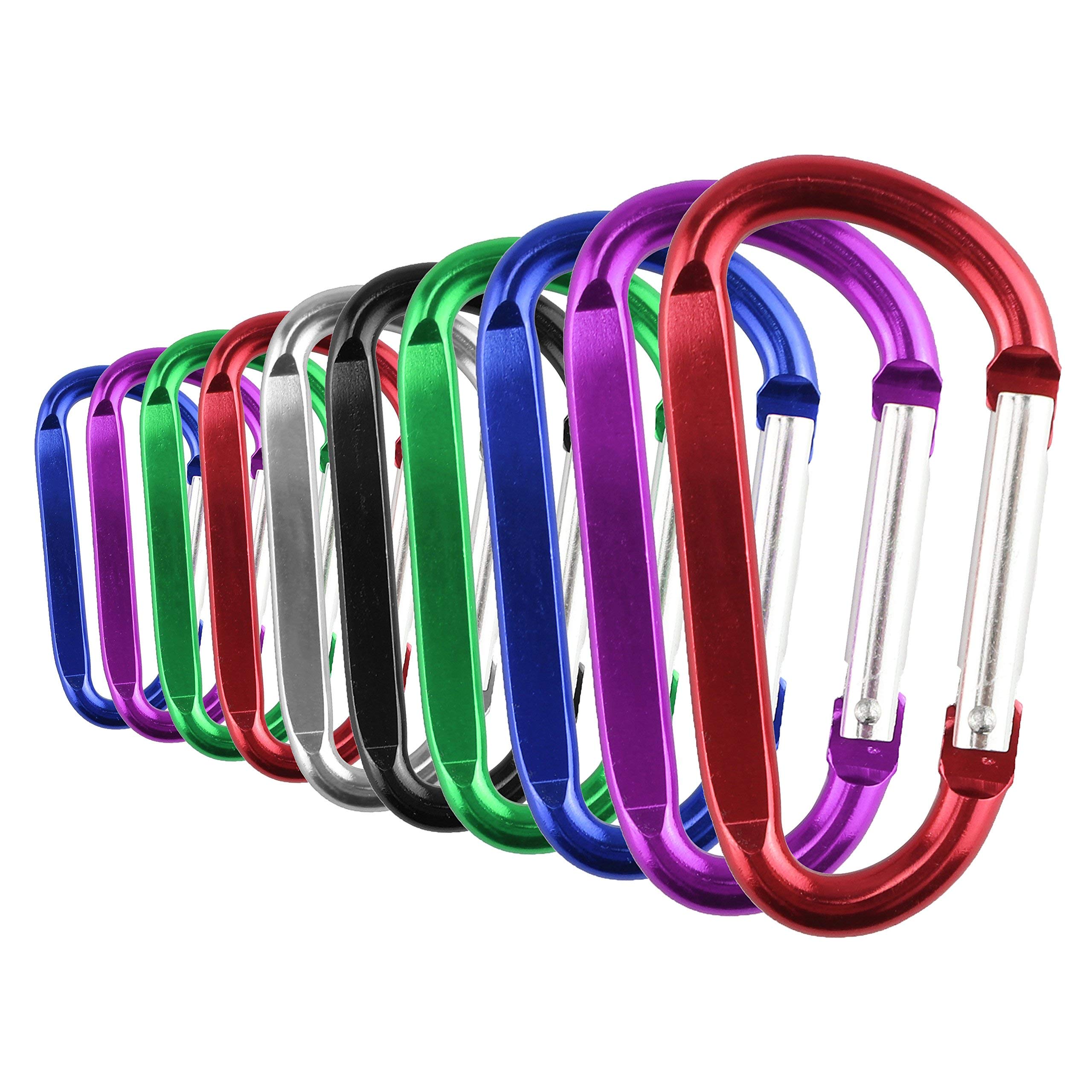 Temlum 10pcs Carabiner Clips Aluminum D-Ring Clip Small Snap Hook for Keys, Backpack, Dog Leash, Fishing, Hiking (3 x 5.8cm)